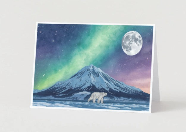 Polar Bear Northern Lights Greeting Card | Printable Folded Card (PDF & PNG Download)